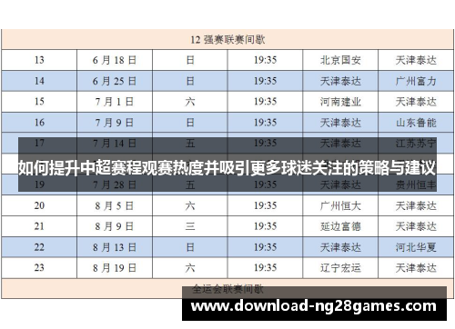 如何提升中超赛程观赛热度并吸引更多球迷关注的策略与建议